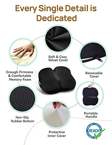Memory Foam Coccyx Orthopedic Seat Cushion, TravelEase Seat Cushion for Lower Back Pain and Sciatica Tailbone Pain Relief – Fit for Office Chair, Car Seat, Wheelchair (Black) - Image 5