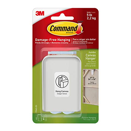 3M 17045-ES Command Jumbo Canvas Hanger White Hooks and 4 Strips, Acrylic, Multicoloured,