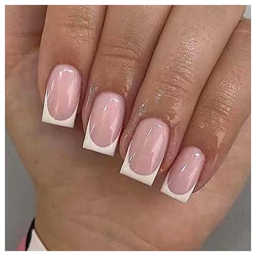 RikView French Tip Press on Nails Medium Fake Nails White Stick on Nails Square Pink Nails for Women