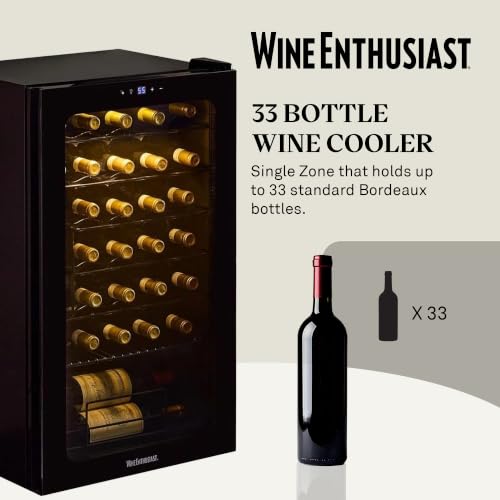 Image of Wine Enthusiast 33-Bottle Compressor Wine Cooler w /Upright Bottle Storage - Freestanding 3.3 Cu. Ft. Wine Refrigerator, LED Digital Control Panel, Energy-Efficient Cooling of 41-64F