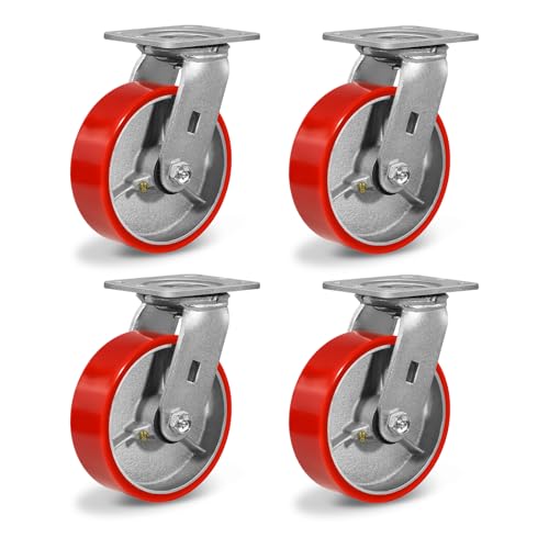 6'' Caster Wheels, Heavy Duty Casters with Polyurethane Wheel, Industrial Swivel Casters Set of 4 with Capacity 4800lbs, Widely Used in Workbench Tool Box Furniture (4 Pack Swivel)
