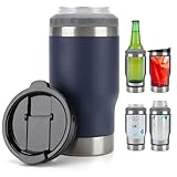 PCSCER 4 in 1 Travel Mug and Can Insulator for 12 oz Can and Beer Bottle. Stainless steel Vacuum Insulated Cup and Thermocooler. (Navy)