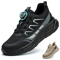 BAXIWUY Sicherheitsschuhe Herren Arbeitsschuhe Damen Sportliche Leicht Atmungsaktiv Schnürsenkel Schnellverschluss Drehverschluss Stahlkappenschuhe, Schwarz, 41 EU