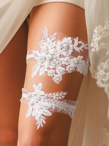 Campsis Wedding Garter for Bride, White Pearl Garter Belt for Women4