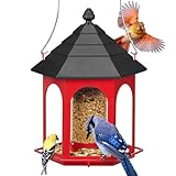 Kingsyard Metal Bird Feeder for Outdoors Hanging, 3 lbs Seed Feeder, Wild Bird Feeders for Garden Cardinal Finch Bluebird, Easy to Fill & Clean, Red