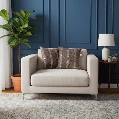 Image of STITCHNEST 'Artisoul Series' Chenille Cushion Cover 16x16 Inch | Beige Arrow Pattern, Soft Premium Fabric, Washable & Fade Resistant | Decorative Living Room Cushion Covers | Set of 2