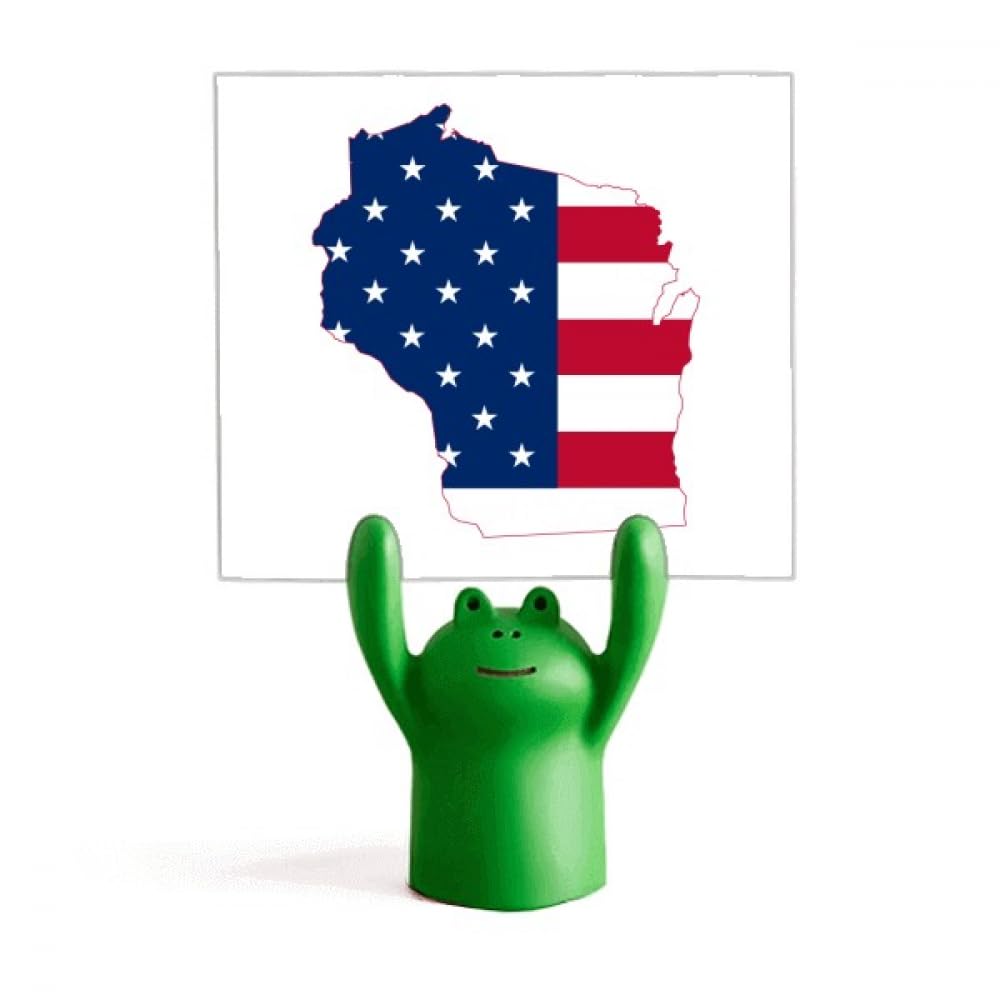 Support mémo grenouille rigolo pour bureau : pince note drapeau Wisconsin et étoiles - 4
