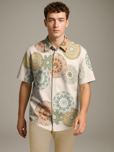 Image of BULLMER Trendy Regular Fit Cotton Blend Printed Casual Half Sleeve Shirt for Men | Stylish Mens Casual Shirts | Shirts for Men