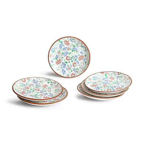 Image of ExclusiveLane 'Spring Garden' Handcrafted Ceramic Quarter Plates Small Side Snack Plates (Set of 6, Microwave Safe, Dishwasher Safe)