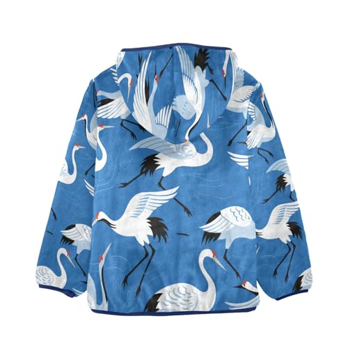 Cranes Flying over Blue Waves Toddler Fleece Jacket Girl Boys Hooded Fleece Jacket Coat Warm Outwear Zip-up 3-10T2