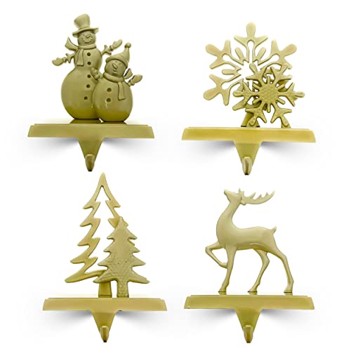Season 4 Sparkles Christmas Stocking Hangers for Mantle Set of 4 - Golden Color Weighted Stocking Holders for Mantel - Durable So Santa Can Reach The Stockings