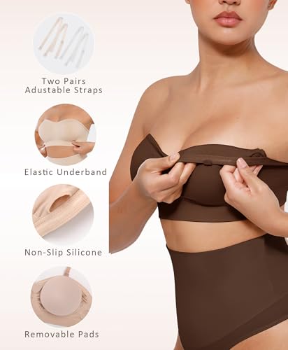 Image of FeelinGirl Strapless Bra for Women Seamless Wireless Bralette - Strapless Support, Adjustable & Padded, Full Coverage