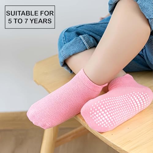 Image of MOMISY Girl Boys children Non Slip Regular Socks Cotton Stretch Anti skid Regular Socks-6 Pairs (AntiSkid-Light, 5 to 7 years), Multicolor
