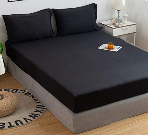 4U'LIFE Super Silky Soft Pre-Washed 1 Fitted Sheet & 2 Pillowcases Set, Double Brushed and Pre-Washed Microfiber, Extremely Soft, Comfortable, Crinkle Textile (Black, King)