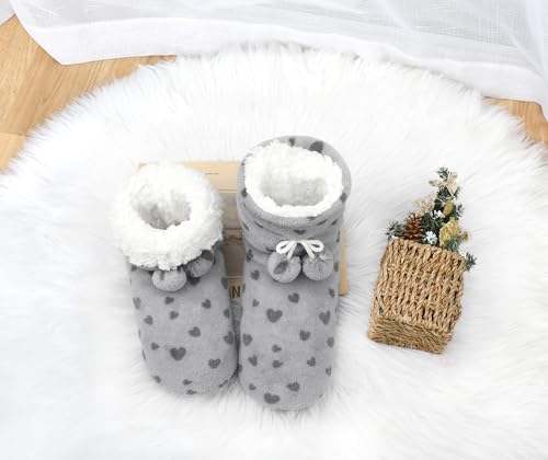 Image of DICUIRD Slipper Socks for Women,Fuzzy House Indoor Boots Slippers with Soft Soles,Warm Cozy Fluffy Sherpa Lined Booties Socks with Non Slip Bottom