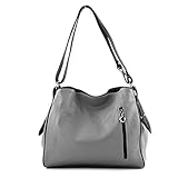 die Tasche ist in zwei Hauptfächer jeweils mit Reißverschluss geteilt | ein Hauptfach ist mit einem seitlichen Reißverschlussfach, das zweite Hauptfach mit einem Steckfach für IhrenSchlüssel o. ä. geeignet, ausgestattet | auf der Vorderseite befindet sich ein Außenfach mit Reißverschluss für z. B. Ihr Smartphone geeignet | dekorativer Metallanhänger |silberfarbene Metallteile | verstärkter Boden