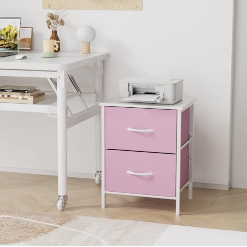 Stero Nightstand Set of 2, Kids Dresser with 2 Drawers, Steel Frame Bedside Furniture, Wood Top Fabric Night Stand, Colorful End Table for Home, Bedroom, Office, Pink by Stero - Used condition - Image 5