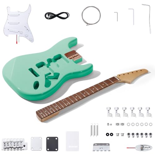 Image of Leo Jaymz DIY ST Style Electric Guitar Kits,Spray-painted Mahogany Body,Laurel Wood Fingerboard and Maple Neck, including all Components (ST-Surf Green New)