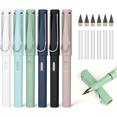 DOETYD 6pcs Infinity Pencils Durable Writing Everlasting Pencil Forever Inkless Pencil with Eraser for Writing Drawing Kid School Office Home