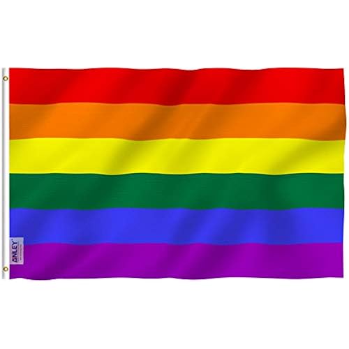 Anley Fly Breeze 3x5 Foot Rainbow Pride Flag - Vivid Color and Fade proof - Canvas Header and Double Stitched - Gay LGBT Pride Day Month Parade LGBTQ Community Banner Flags with Brass Grommets