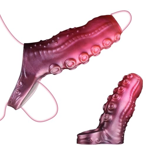 TDLPlus NUE Penismanschetten Penishülle mit Hodenring und Tentakeltextur, Flüssiges Silikon Monster Dildo Cock Penis Sleeve Penisstrecker Sexspielzeug für Männer Paare zür Penis Vergrößerung M