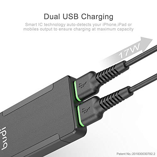 Budi 17W Extra Slim Portable Wall Charger 2-Port Usb-A Charger 3.15 X 1.57 X 0.4 Inches (Black Usb-A) #TOP4