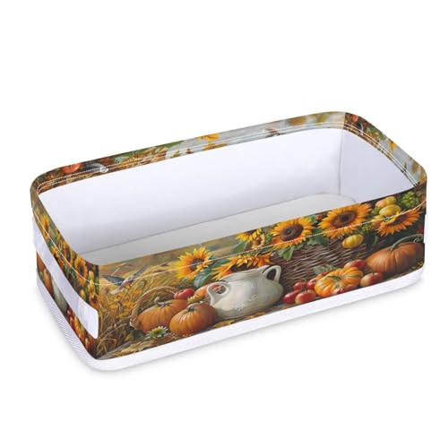 Tablerazzi Toilet Tank Topper Paper Basket with Handle, Fall Farm Pumpkin Bird Bathroom Storage Basket for Organizing, Small Fabric Storage Bins for Bathroom Decor