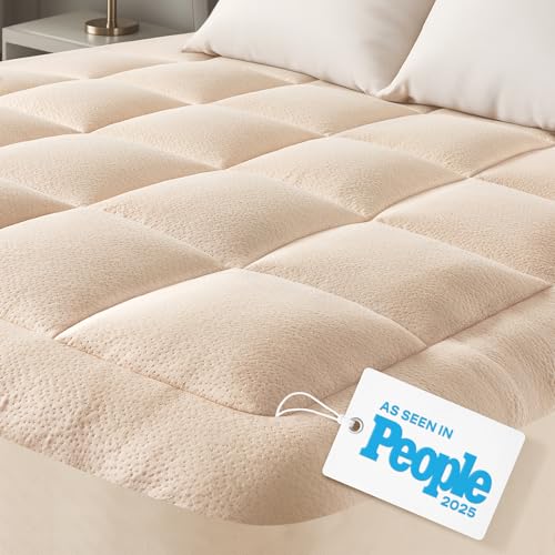 Image of Niagara Ultra Soft Full Size Mattress Topper - Viscose Made from Bamboo Pillow Top Mattress Pad for Back Pain Relief - Naturally Cooling for Hot Sleepers, fits 6-18 inch Mattress, 600GSM, Beige