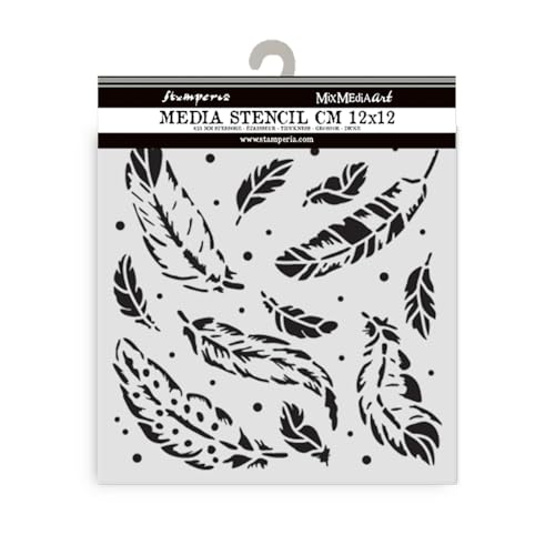 Stamperia - Thick Stencil for Scrapbooks, Albums, Cards, Bullet Journals, and More, Flexible Material, Easy to Clean, Perfect for Crafts and Gifting (Herbarium Silvae, Feather Pattern)