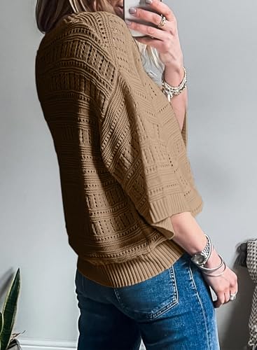 SHEWIN Sweaters for Women Causal 3/4 Length Sleeve Womens Top Oversized Tunic Sweater Spring Tops4