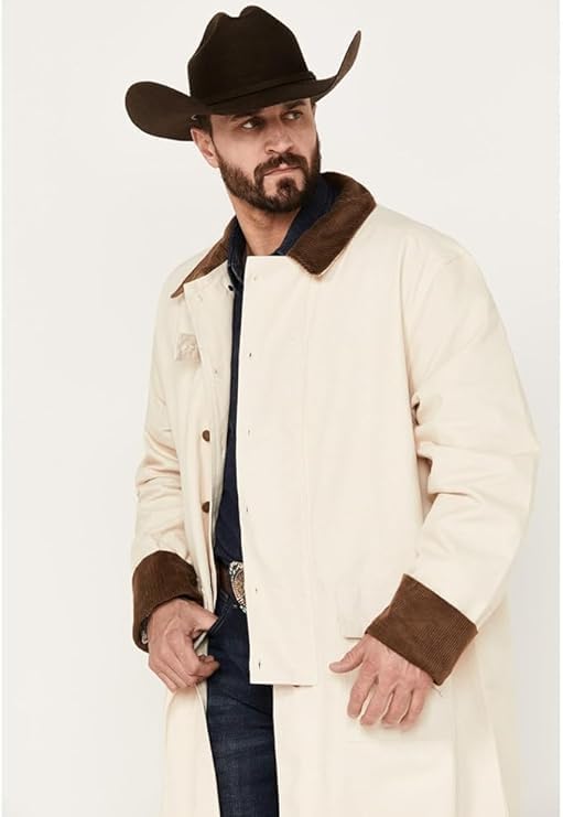 Image of Men's western gunfighter cowboy old Vest mens black denim Cotton long coat duster Full Length Jackets