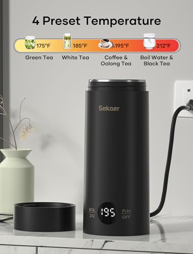Sekaer Small Travel Portable Electric Kettle, Mini Tea Kettle Hot Water Boiler, 0.5L & 500Watts, with 4 Variable Presets and 304 Stainless Steel, SKE-850B - Image 4