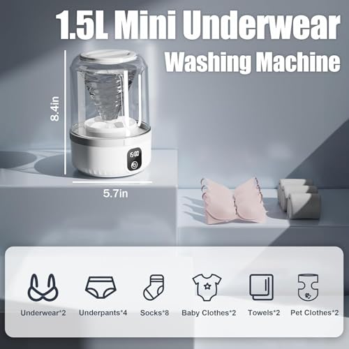 Image of Mini Laundry Machine 1.5L Portable Laundry Machine and Spinner for Baby Clothes, Underwear, Socks; Ideal for Travel, Dorms, Camping A92