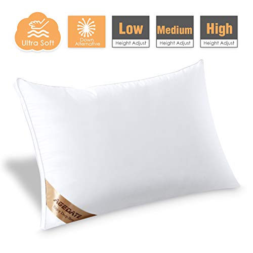 Agedate Adjustable Down Alternative Bed Pillows for Sleeping, Hypoallergenic Microfiber Fill Pillow, Soft