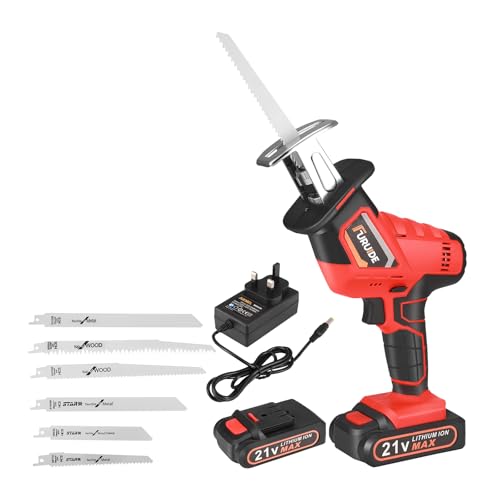21V Reciprocating Saw Brushless, 0-3000 RPM Cordless Electric Sabre Saw with 6PCS Saw Blade, 2000mAh Battery & Fast Charger, Tool-Free Blade Change, Batteries,for Metal & Plastic & Wood Cutting