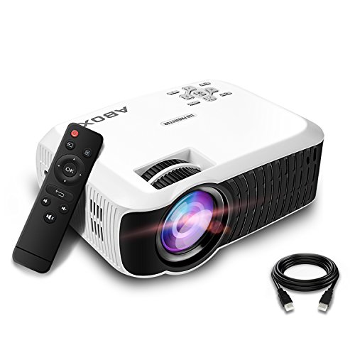 GooBang Doo Projector, 2018 Updated ABOX T22 Portable Home Theater LCD Video Projector Support 1080p HDMI USB SD Card VGA AV Phone Laptops for Home Cinema TV 60 ANSI Lumen White
