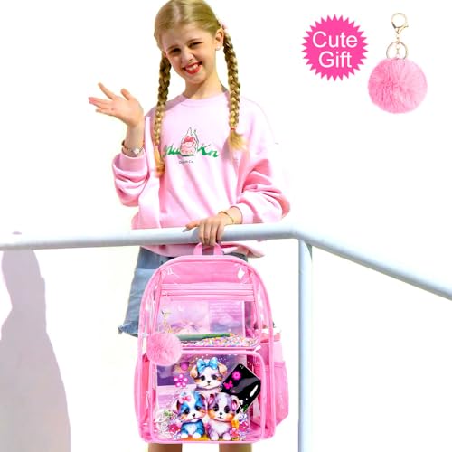 gxtvo Clear Backpack for Girls and Boys, Kids Transparent Bookbag, 3PCS Cute See Through School Bag for Elementary Prechool2