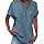 Damen Oberteile, Musselin Leinenbluse Damen 2025 Frauen Sommer Tshirt Baumwolle Leinen T-Shirt Knopf V-Ausschnitt Tunika Tops Casual Tshirts Trendy Strandkleid Bluse, blau M