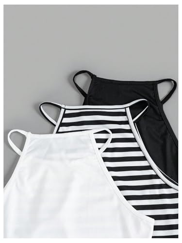 SweatyRocks Girl's 3 Pack Halter Crop Top Striped Sleeveless Summer Casual Cami Tops3