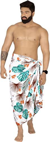 HAPPY BAY Men's Swimwear Cover Up Swim Wrap Beachwear Sarongs Beach Lava Lava Hawaiian Pareo Summer Long Sulu for Men One Size White3