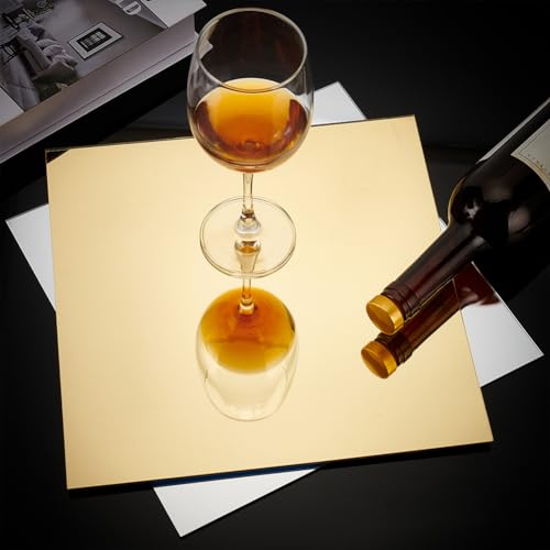 Image of BENECREAT 2Pcs 12x12 Inch Acrylic Mirror Sheets Gold & Silver Acrylic Sheets Opaque Glossy Mirror with Film Attached for Engraving, Wall Decor and DIY Crafts