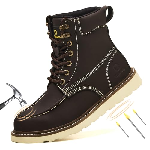 TAKMHI Steel Toe Boots For Men 6 Inch Waterproof Moc Toe Work Boots Comfortable Lightweight Safety...