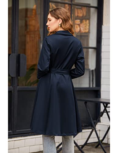 Zeagoo Women's Double Breasted Trench Coats Mid-Length Belted Overcoat Long Dress Jacket Navy Blue S #TOP3