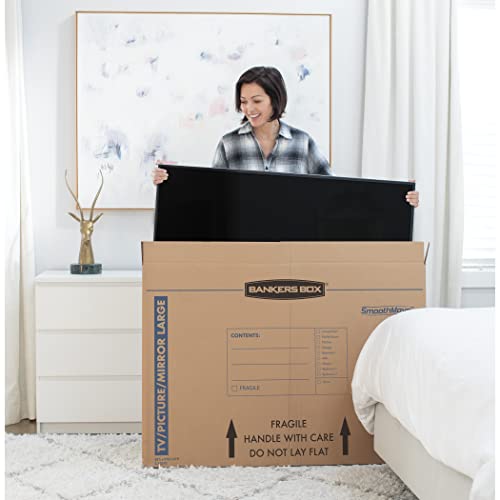 Image of Bankers Box SmoothMove Moving Boxes for Pictures and Mirrors, Medium, 37 x 4 x 27 Inches, 4 Pack (7711201) | Protect TVs, mirrors, and framed art with rigid moving boxes sized for flat, fragile items.