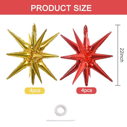 Image of TONIFUL 8 Pcs Explosion Star Balloons Red and Gold Foil Balloon Party Decor | 22 Inch Large Mylar Star Balloon for Adults Birthday New Year Classic Red Gold Wedding Bridal Shower Christmas Party Supplies