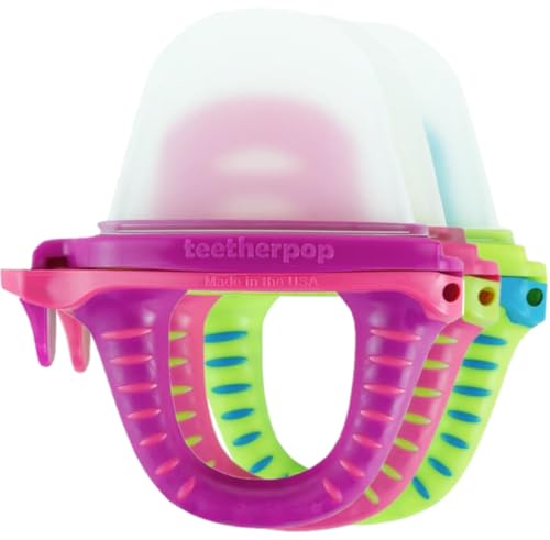 Image of Teetherpop Fillable Freezable Teethers for Babies - Breastmilk Teether with Spill-Proof Sippy Slits - Teething Popsicle for Baby, Liquids & Purees, Cooling Teething Relief Feeder Pacifier - Pink Set