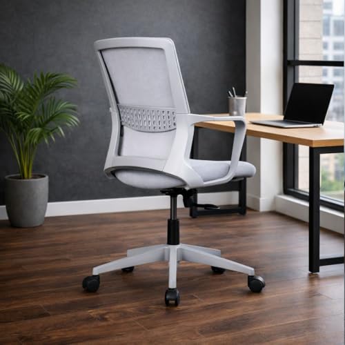 Image of Varaha Neer BIS Certified Office Chair | 5 Year Warranty| Curved Armrest & Smart Tilt Locking System|Dynamic Lumber Comfort & Class 4 Hydraulic Gas Lift Cylinder|Gaming Desk Chair for HOM|Grey
