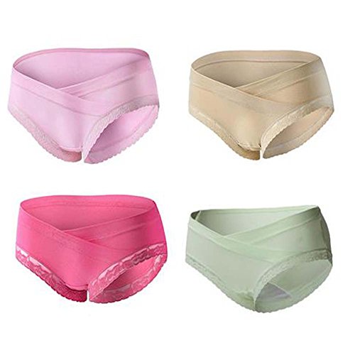 DORSION 4 Pack Bragas Maternidad Algodón Confortable Para Mujer Embarazada De Algodón De Cintura Bajo (Label XL/EU L, 4 Pack (verde / beige / rosa / rojo de Rose))