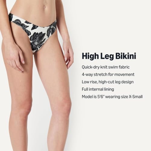 Amazon Essentials Women's High-Rise High-Leg Swim Bikini Bottom, Cream Black Floral, X-Small - image 3