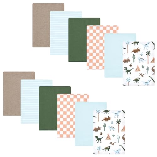 Image of Hudson Baby Unisex Baby Cotton Poly Flannel Burp Cloths Bundle, Retro Dinosaur, One Size